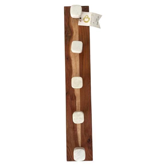 Casa Decor Wood Wall Hanger 5 Marble Knob Hooks Modern Rustic Entryway Organizer - Picture 2 of 7